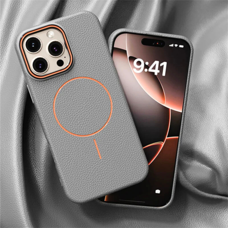 Husa iPhone 16, Silicon Texturat cu Protectie Interioara din Piele si MagSafe, Grey [4]