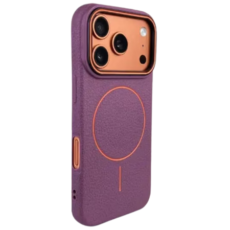 Husa iPhone 15 Pro, Silicon Texturat cu Protectie Interioara din Piele si MagSafe, Purple [1]