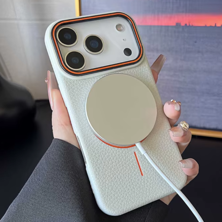 Husa iPhone 14 Pro Max, Silicon Texturat cu Protectie Interioara din Piele si MagSafe, White [3]