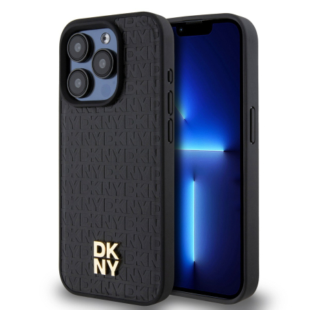 IPHONE 15 PRO - Husa iPhone 15 Pro, DKNY PU Leather Repeat Pattern Stack Logo MagSafe, Black