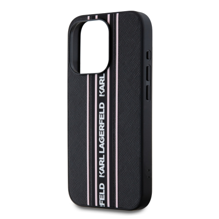 Husa iPhone 15 Pro, Karl Lagerfeld PU Saffiano Athleisure Stripe and Strap, Black-Pink [2]