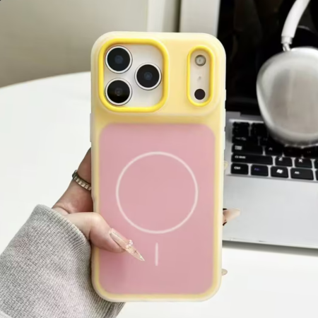 Husa iPhone 16 Pro, Anti-Scratch Protective Back Cover 2-in-1 Matte Pure Color, MagSafe, Yellow-Pink [1]