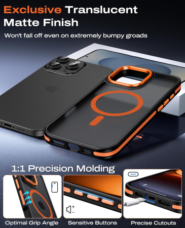 Husa iPhone 15 Pro Max, Anti-Slip Shockproof, Military-Grade Protection, MagSafe, Cosmic Orange - Black [2]