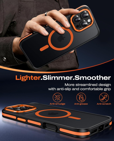 Husa iPhone 16 Pro, Anti-Slip Shockproof, Military-Grade Protection, MagSafe, Cosmic Orange - Black [5]