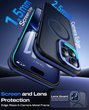 Husa iPhone 15 Pro Max, Anti-Slip Shockproof, Military-Grade Protection, MagSafe, Deep Blue - Black [6]