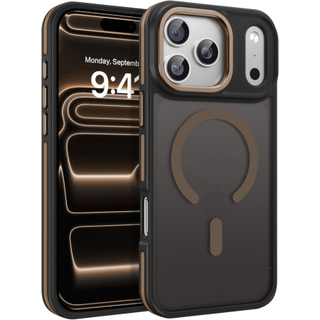 IPHONE 15 PRO MAX - Husa iPhone 15 Pro Max, Anti-Slip Shockproof, Military-Grade Protection, MagSafe, Golden - Black