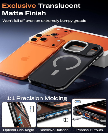 Husa iPhone 15 Pro Max, Anti-Slip Shockproof, Military-Grade Protection, MagSafe, Grey - Black [1]