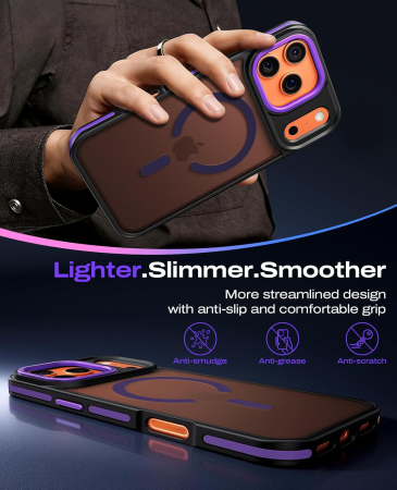 Husa iPhone 15 Pro Max, Anti-Slip Shockproof, Military-Grade Protection, MagSafe, Purple - Black [6]