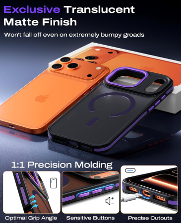 Husa iPhone 15 Pro Max, Anti-Slip Shockproof, Military-Grade Protection, MagSafe, Purple - Black [4]
