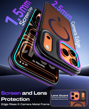Husa iPhone 15 Pro Max, Anti-Slip Shockproof, Military-Grade Protection, MagSafe, Purple - Black [5]