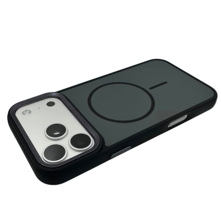 Husa iPhone 17, Anti-Slip Silicone Frame, Hard Back MagSafe, Dur Aluminium frame Camera Protection, Black [5]