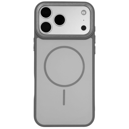 IPHONE 15 PRO MAX - Husa iPhone 15 Pro Max, Anti-Slip Silicone Frame, Hard Back MagSafe, Dur Aluminium frame Camera Protection, Grey