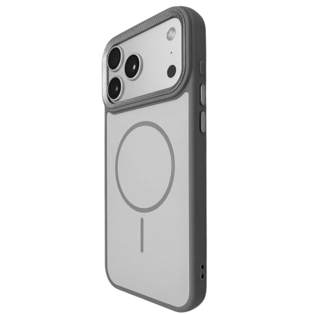Husa iPhone 16 Pro Max, Anti-Slip Silicone Frame, Hard Back MagSafe, Dur Aluminium frame Camera Protection, Grey [2]