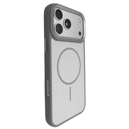 Husa iPhone 15 Pro Max, Anti-Slip Silicone Frame, Hard Back MagSafe, Dur Aluminium frame Camera Protection, Grey [3]