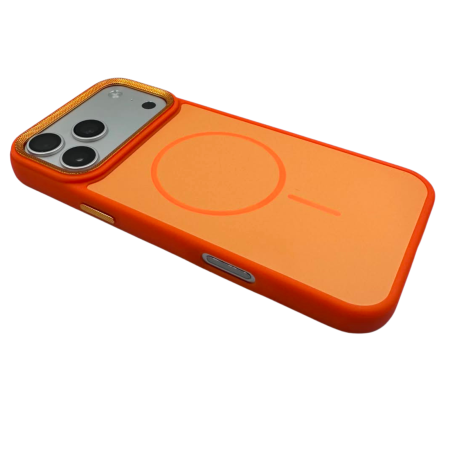 Husa iPhone 17, Anti-Slip Silicone Frame, Hard Back MagSafe, Dur Aluminium frame Camera Protection, Orange [3]