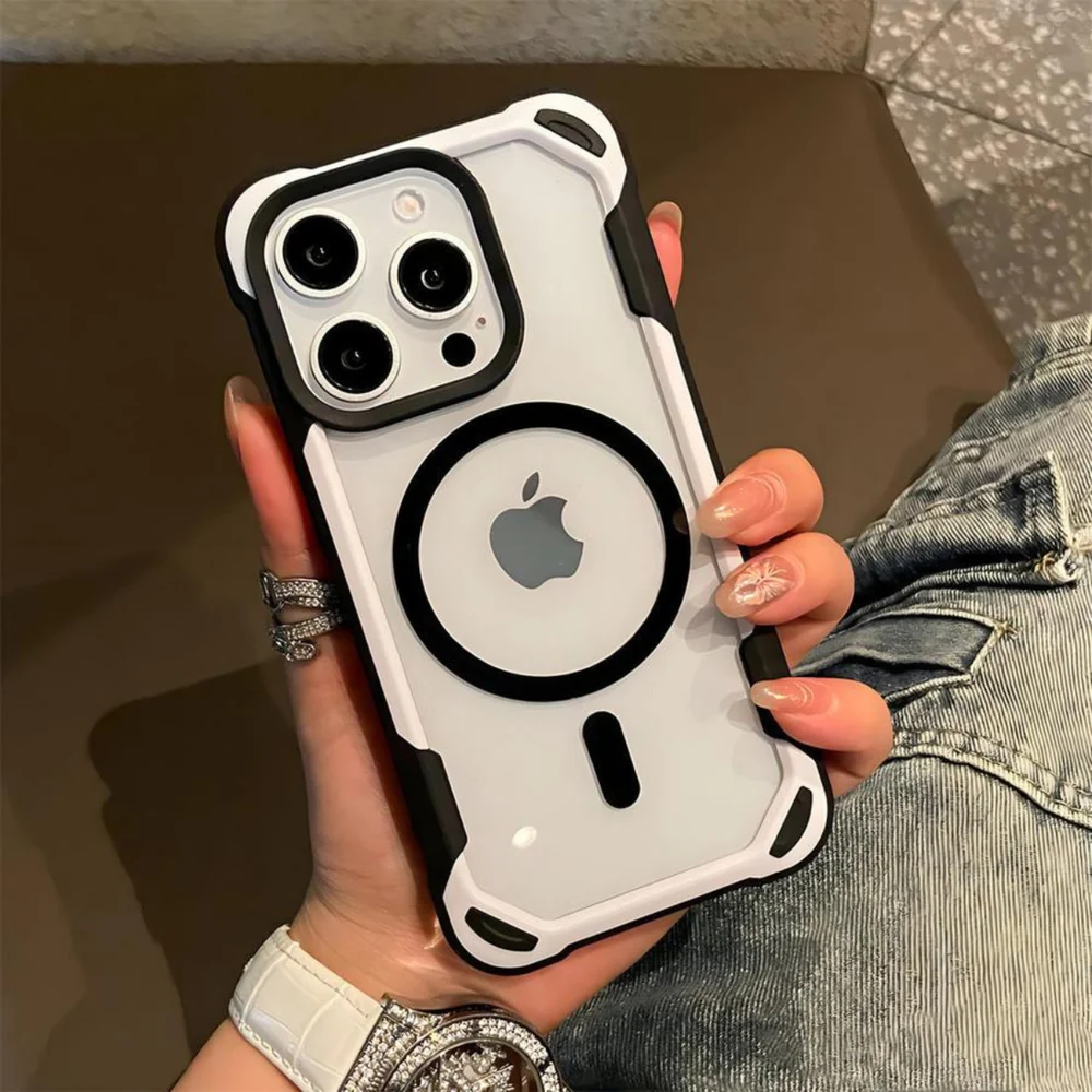 Husa iPhone 15 Pro Max, Bumper MagSafe Shockproof, Black-White [1]