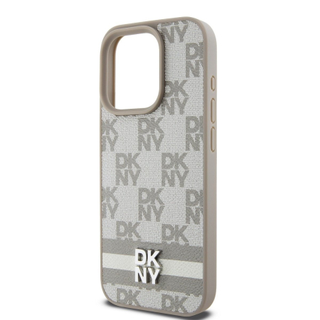 Husa iPhone 15 Pro Max, DKNY PU Leather Checkered Pattern and Stripe, Beige [3]