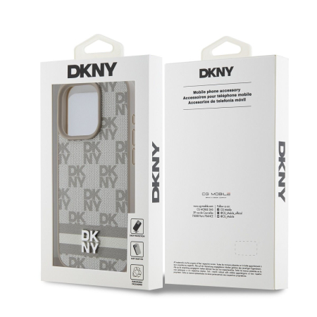Husa iPhone 15 Pro Max, DKNY PU Leather Checkered Pattern and Stripe, Beige [4]