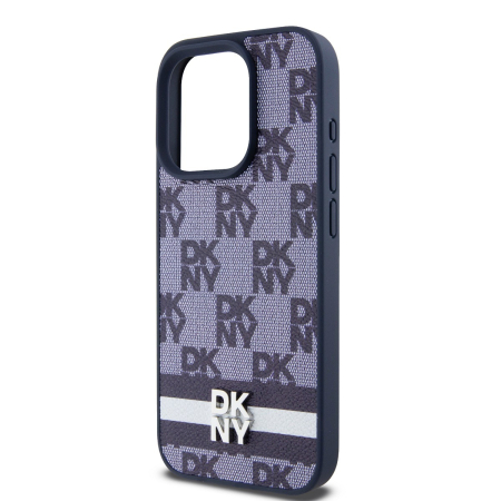 Husa iPhone 15 Pro Max, DKNY PU Leather Checkered Pattern and Stripe, Blue [3]