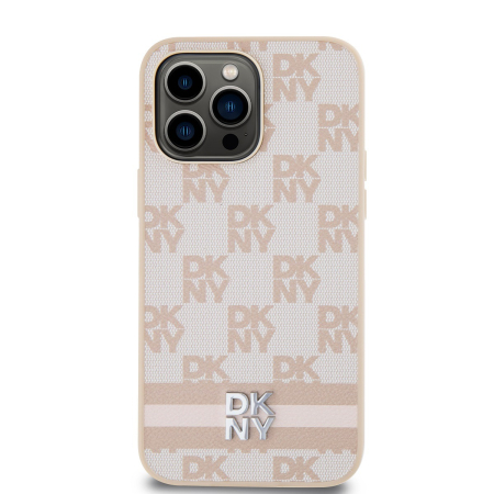 Husa iPhone 15 Pro Max, DKNY PU Leather Checkered Pattern and Stripe, Nude-Pink [2]