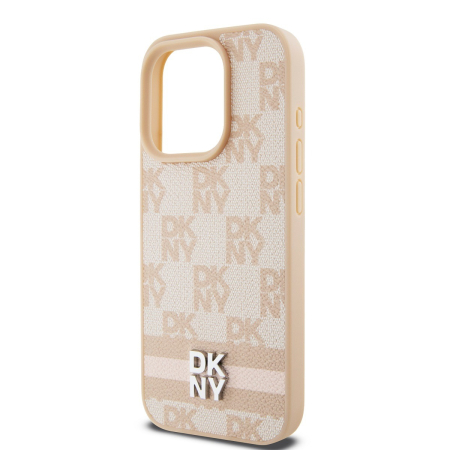 Husa iPhone 15 Pro Max, DKNY PU Leather Checkered Pattern and Stripe, Nude-Pink [3]