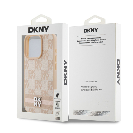 Husa iPhone 15 Pro Max, DKNY PU Leather Checkered Pattern and Stripe, Nude-Pink [4]
