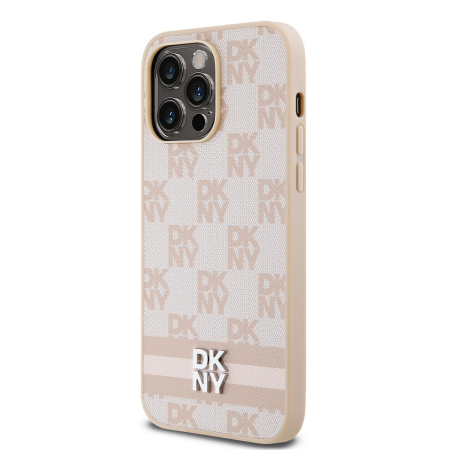 Husa iPhone 15 Pro Max, DKNY PU Leather Checkered Pattern and Stripe, Nude-Pink [1]