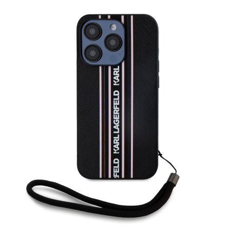 Husa iPhone 15 Pro Max, Karl Lagerfeld PU Saffiano Athleisure Stripe and Strap, Black-Pink [1]