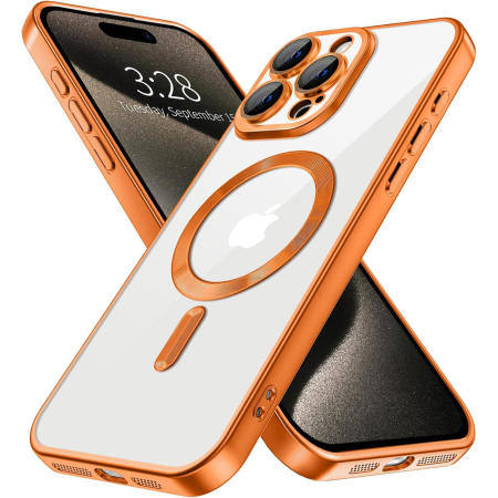 IPHONE 15 PRO MAX - Husa iPhone 15 Pro Max, Luxury MagSafe Anti-Shock cu Protectie Lentile Camera, Cosmic Orange
