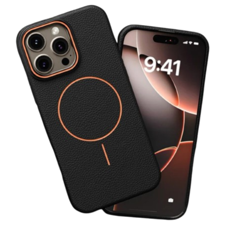 IPHONE 15 PRO - Husa iPhone 15 Pro, Silicon Texturat cu Protectie Interioara din Piele si MagSafe, Black