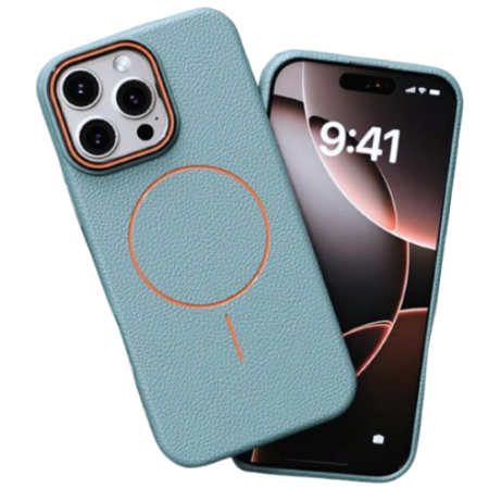 IPHONE 15 PRO - Husa iPhone 15 Pro, Silicon Texturat cu Protectie Interioara din Piele si MagSafe, Sky Blue