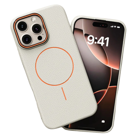 IPHONE 15 PRO - Husa iPhone 15 Pro, Silicon Texturat cu Protectie Interioara din Piele si MagSafe, White