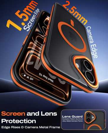 Husa iPhone 16, Anti-Slip Shockproof, Military-Grade Protection, MagSafe, Cosmic Orange - Black [4]