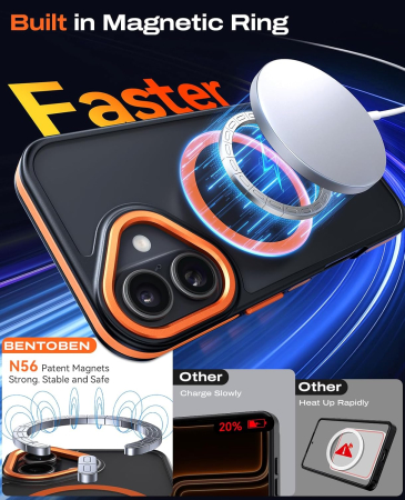 Husa iPhone 17, Anti-Slip Shockproof, Military-Grade Protection, MagSafe, Cosmic Orange - Black [5]