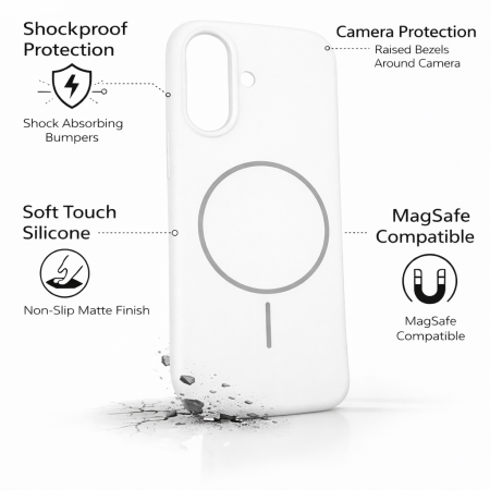 Husa iPhone 16 din Silicon cu Microfibra la Interior si MagSafe, White [2]