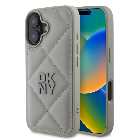 IPHONE 16 - Husa iPhone 16, DKNY PU Leather Quilted Stack, Grey