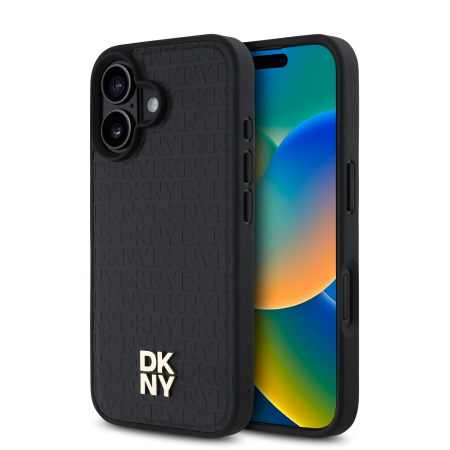 IPHONE 16 - Husa iPhone 16, DKNY PU Leather Repeat Pattern Stack Logo MagSafe, Black
