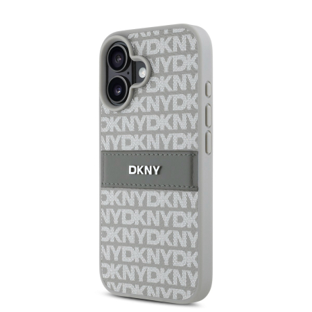 Husa iPhone 16, DKNY PU Leather Repeat Pattern Tonal Stripe, Beige [2]