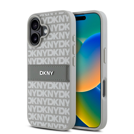 IPHONE 16 - Husa iPhone 16, DKNY PU Leather Repeat Pattern Tonal Stripe, Beige