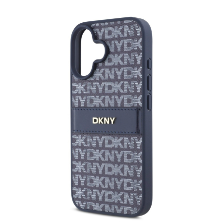 Husa iPhone 16, DKNY PU Leather Repeat Pattern Tonal Stripe, Blue [3]