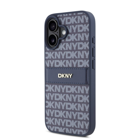 Husa iPhone 16, DKNY PU Leather Repeat Pattern Tonal Stripe, Blue [1]