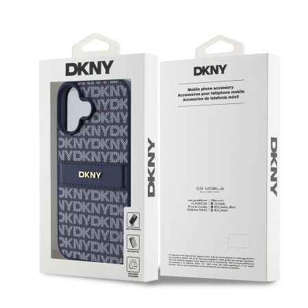 Husa iPhone 16, DKNY PU Leather Repeat Pattern Tonal Stripe, Blue [4]