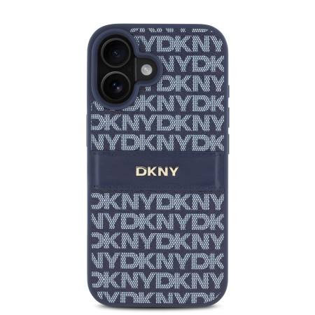Husa iPhone 16, DKNY PU Leather Repeat Pattern Tonal Stripe, Blue [2]
