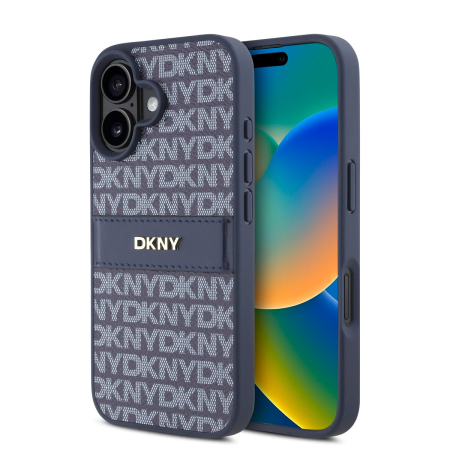 IPHONE 16 - Husa iPhone 16, DKNY PU Leather Repeat Pattern Tonal Stripe, Blue