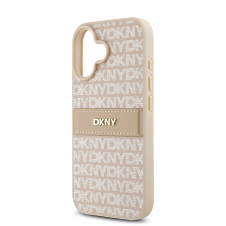 Husa iPhone 16, DKNY PU Leather Repeat Pattern Tonal Stripe, Pink Nude [3]