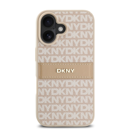 Husa iPhone 16, DKNY PU Leather Repeat Pattern Tonal Stripe, Pink Nude [1]