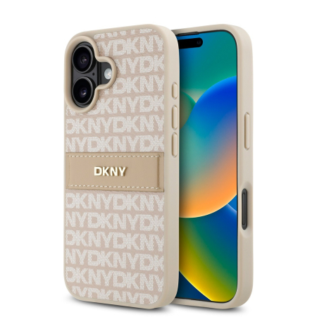 IPHONE 16 - Husa iPhone 16, DKNY PU Leather Repeat Pattern Tonal Stripe, Pink Nude