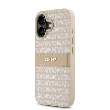 Husa iPhone 16, DKNY PU Leather Repeat Pattern Tonal Stripe, Pink Nude [2]