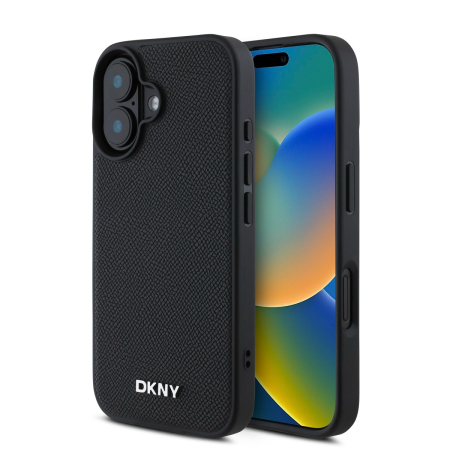 IPHONE 16 - Husa iPhone 16, DKNY PU Leather Silver Metal Logo Magsafe, Black