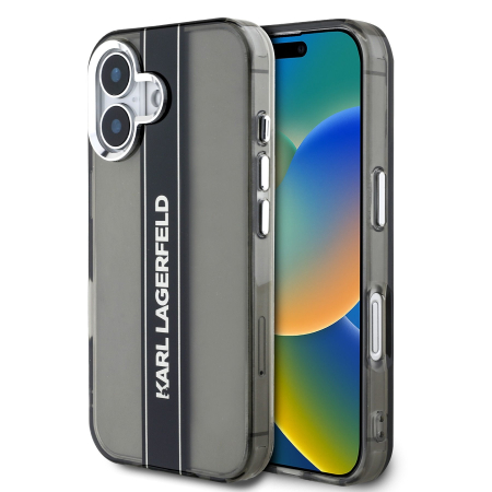 IPHONE 16 - Husa iPhone 16, Karl Lagerfeld IML Stripe, Black